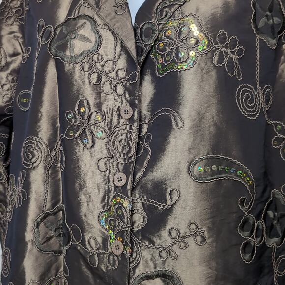 Susan Graver Sequin Embroidered Jacket Women's Plus Size 1X Green/Brown Dressy - Picture 5 of 16